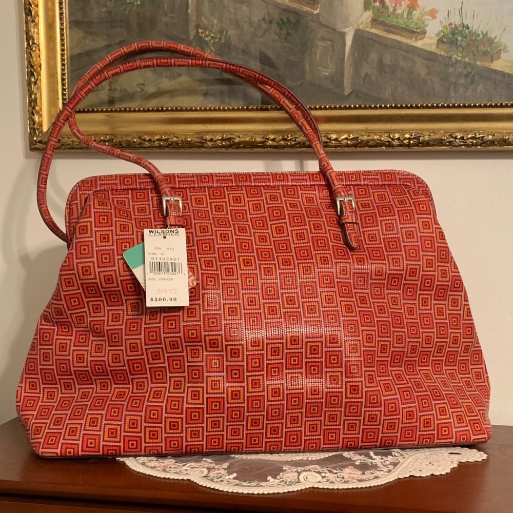 Wilsons Leather Red and Black Patterned Tote